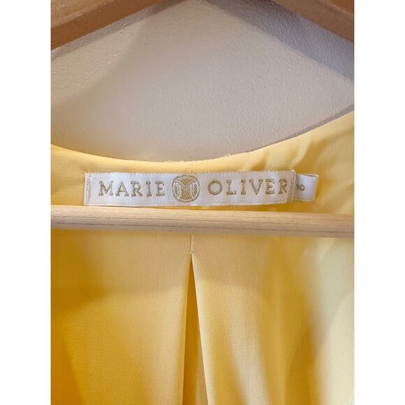Marie Oliver Silk Cotton Butter Yellow Tie Waist V-Neck Side Zip Short Dress 10 - Picture 2 of 11